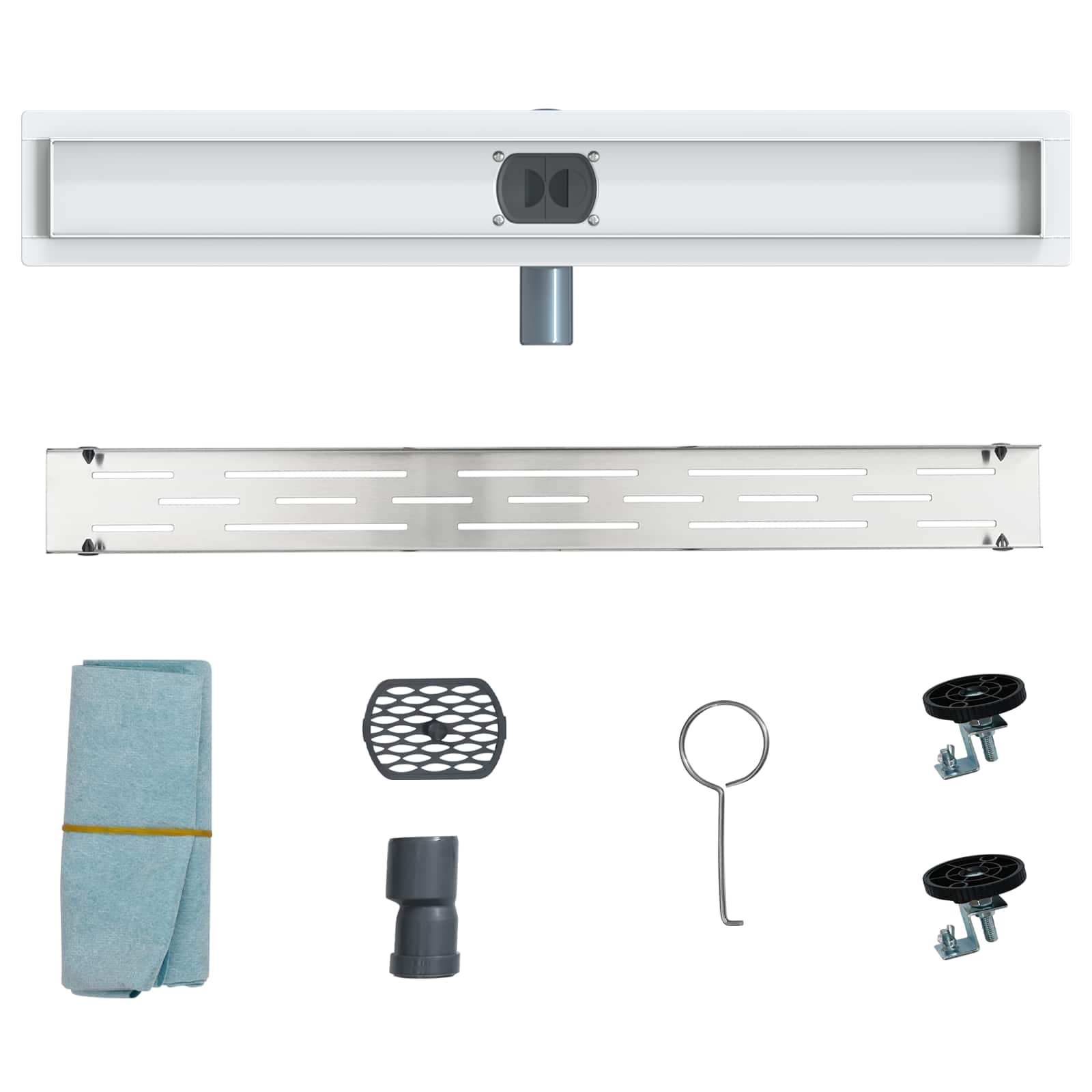 Duschabfluss mit Glashülle und 360° Siphon Silber 70 cm
