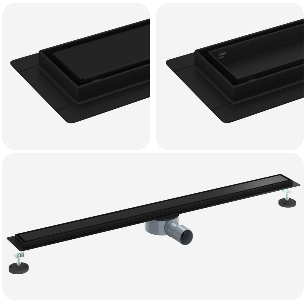 Duschablauf 2-in-1 mit 360° Siphon Schwarz 100 cm Edelstahl 304