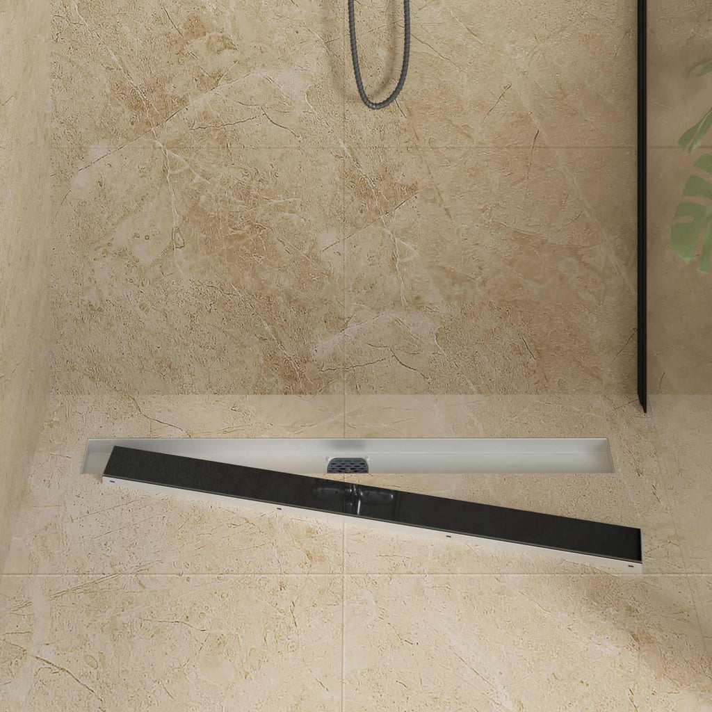 Duschabfluss mit Glashülle und 360° Siphon Schwarz 90 cm