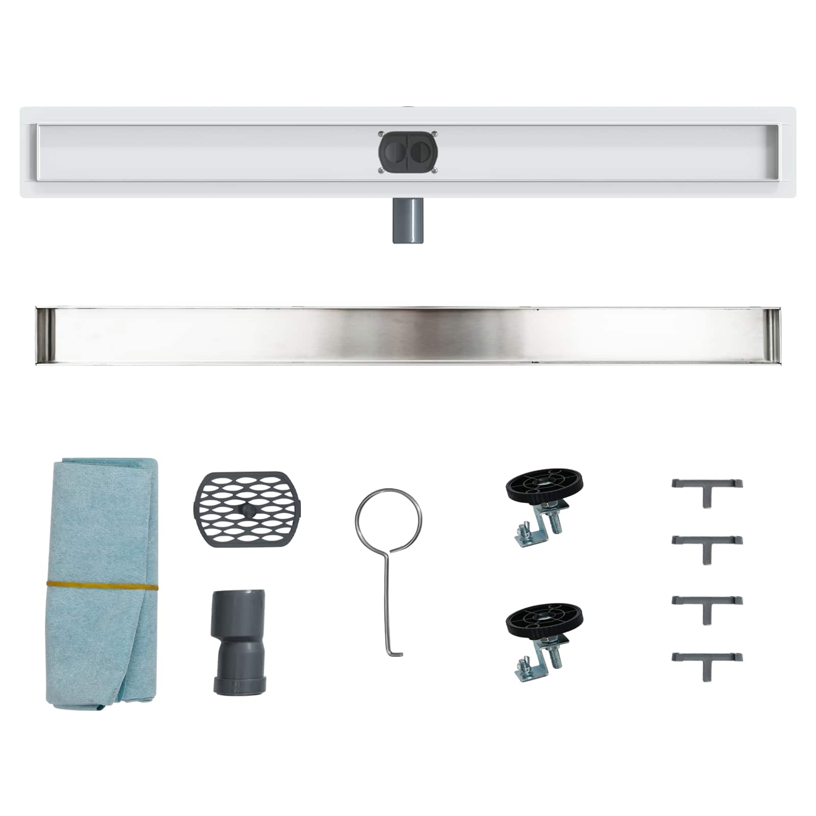 Duschablauf 2-in-1 mit 360° Siphon Silber 90 cm Edelstahl 304