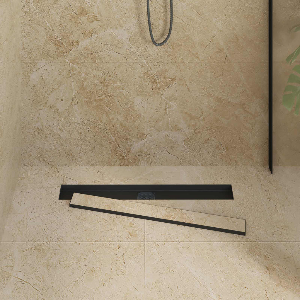 Duschablauf 2-in-1 mit 360° Siphon Schwarz 70 cm Edelstahl 304