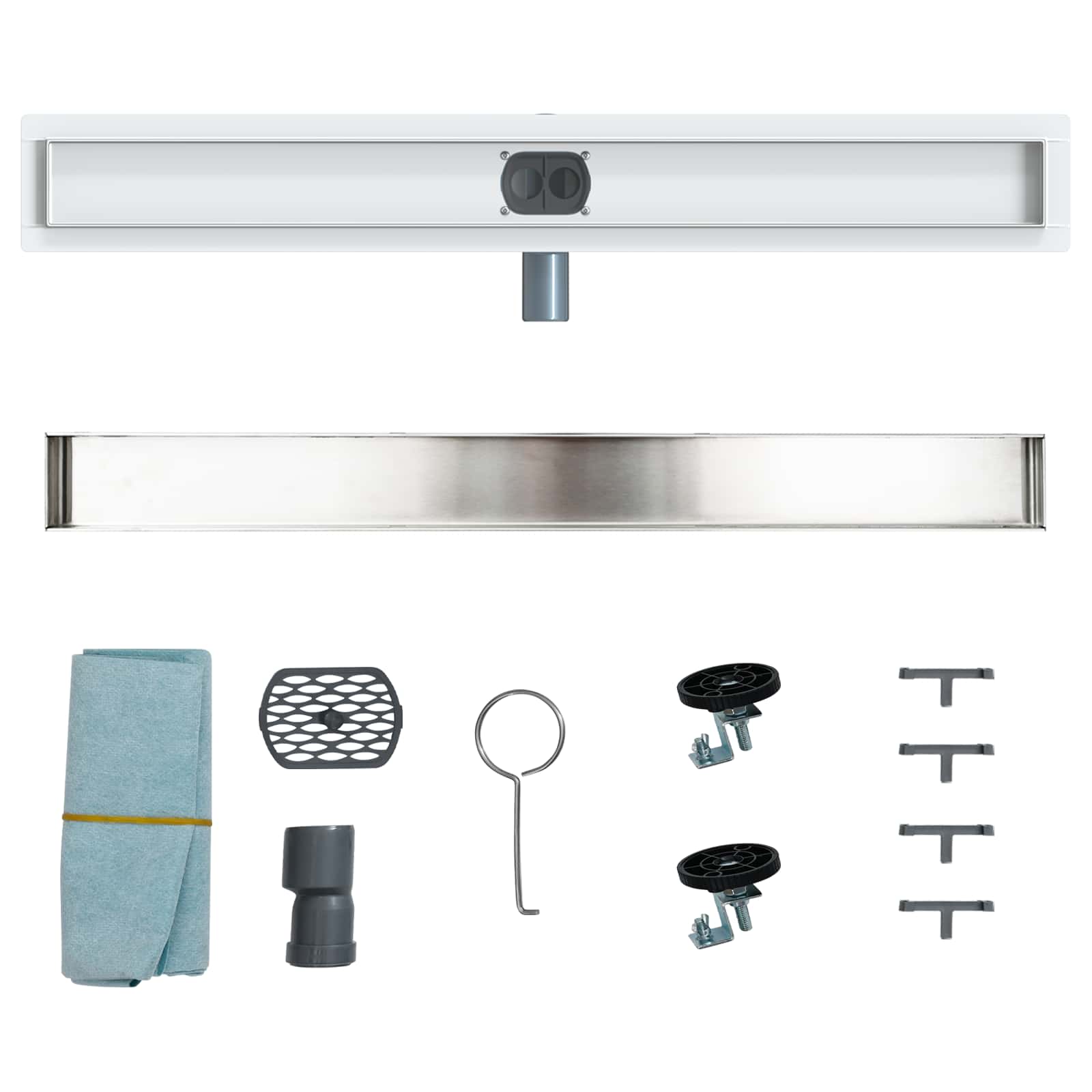 Duschablauf 2-in-1 mit 360° Siphon Silber 80 cm Edelstahl 304