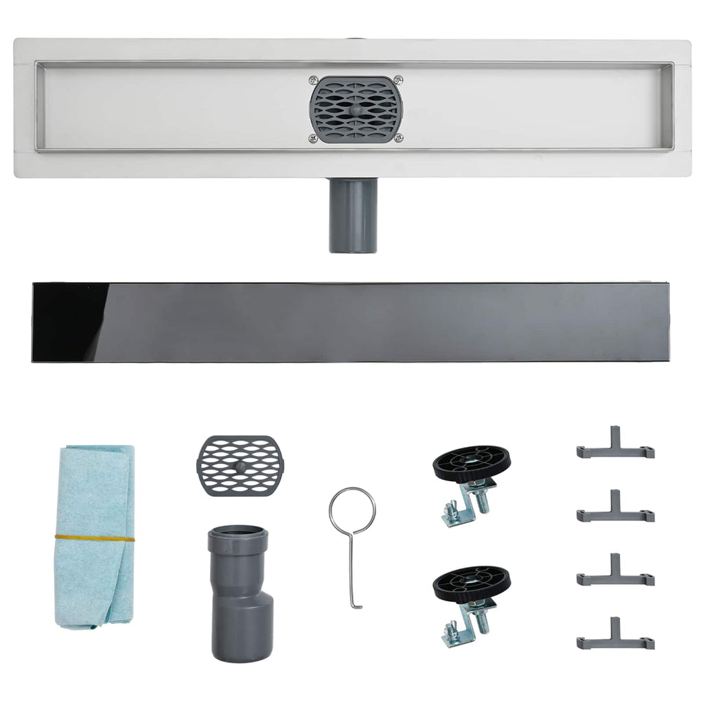 Duschabfluss mit Glashülle und 360° Siphon Schwarz 80 cm