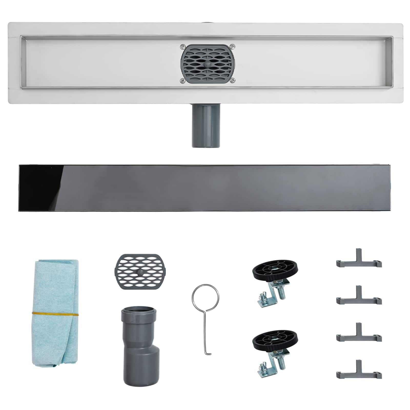 Duschabfluss mit Glashülle und 360° Siphon Schwarz 80 cm