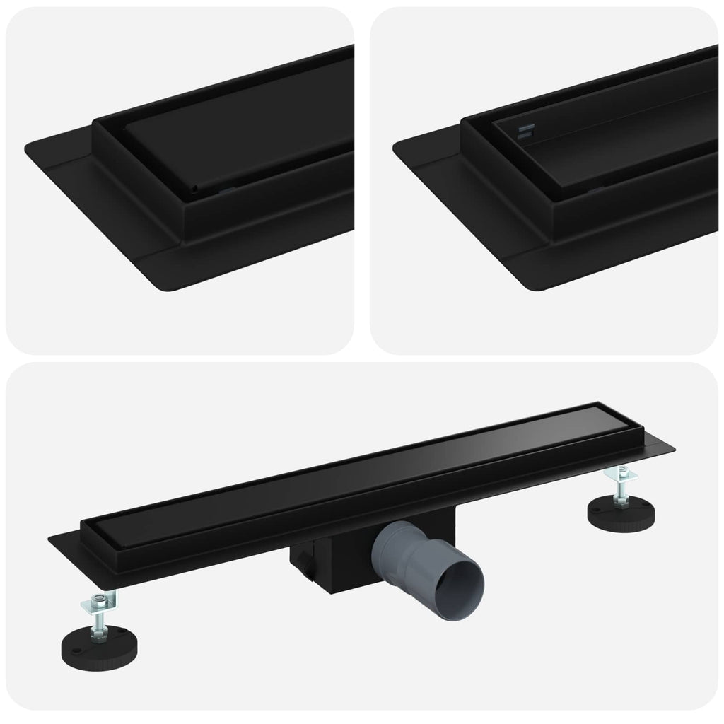 2 in 1 Duschabfluss Schwarz 50 cm Edelstahl 304
