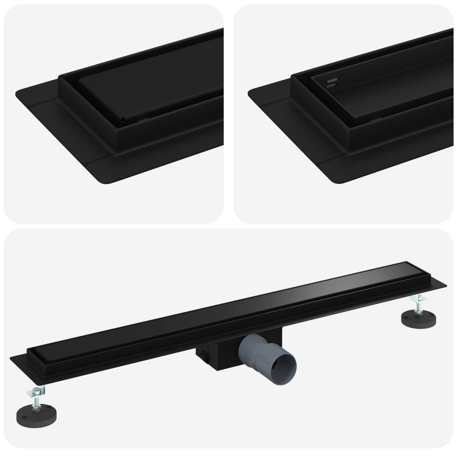 2 in 1 Duschabfluss Schwarz 80 cm Edelstahl 304