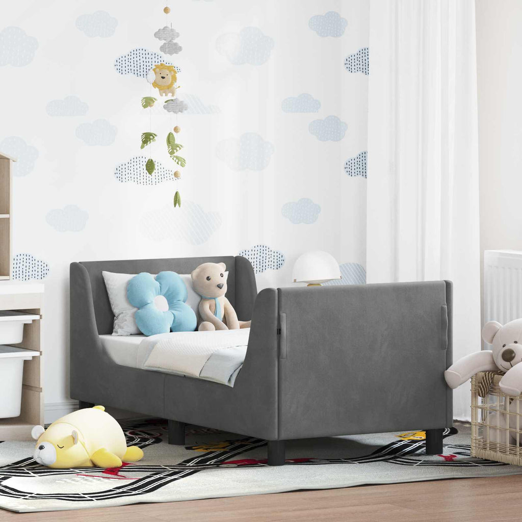 Kinderbettgestell mit Kopfteil Dunkelgrau 70 x 140 cm Samt