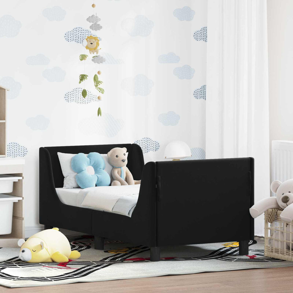 Kinderbettgestell mit Kopfteil Schwarz 70 x 140 cm Samt