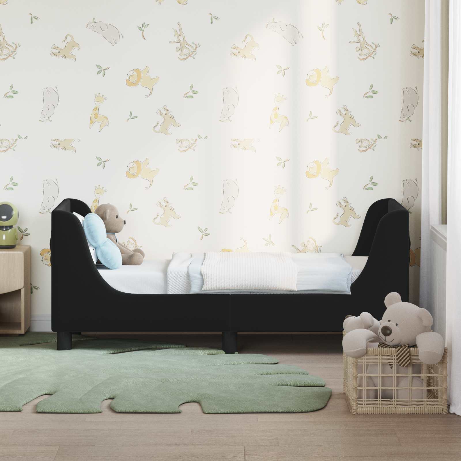 Kinderbettgestell mit Kopfteil Schwarz 70 x 140 cm Samt