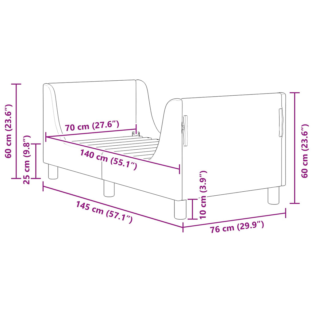 Kinderbettgestell mit Kopfteil Rosa 70 x 140 cm Samt