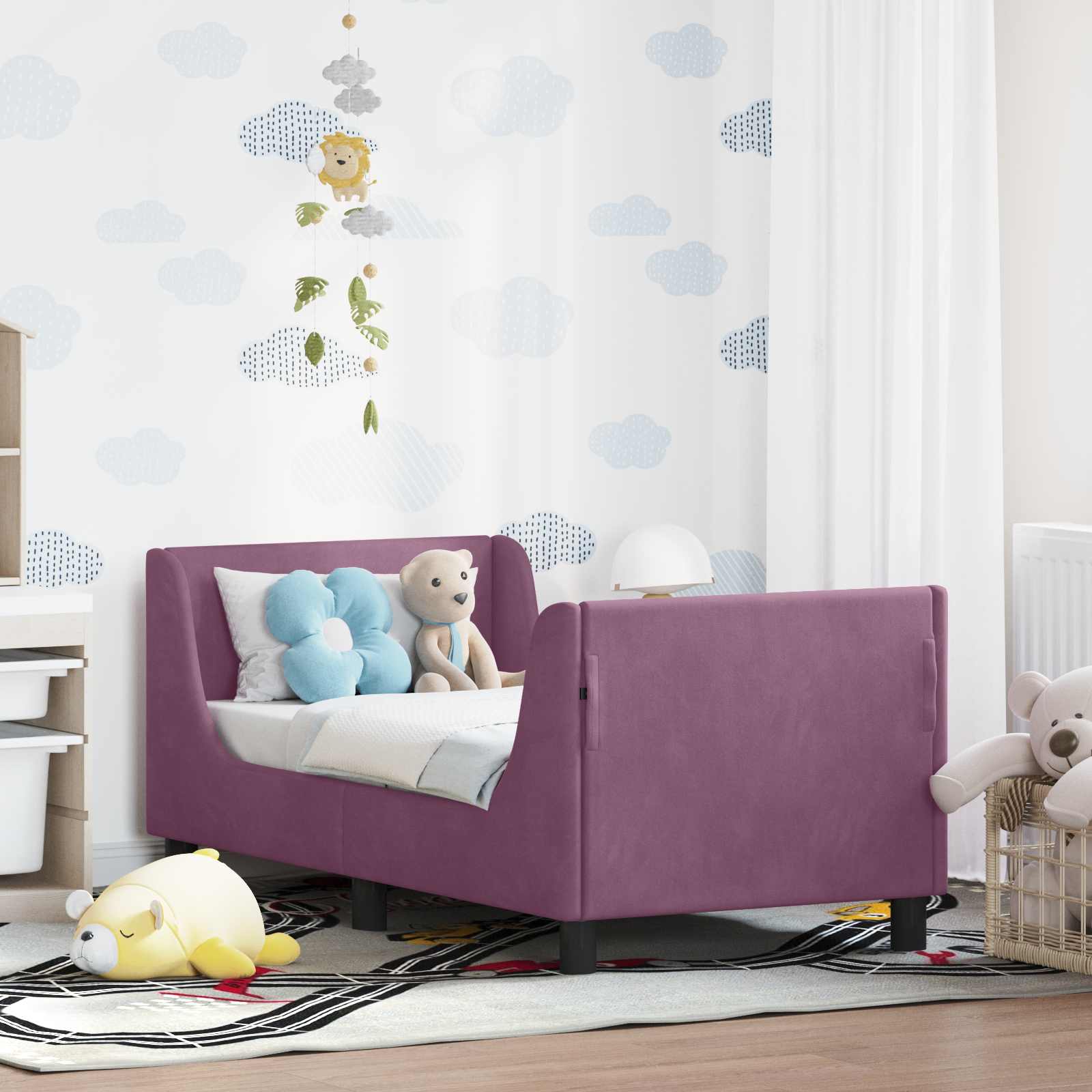 Kinderbettgestell mit Kopfteil Lila 70 x 140 cm Samt