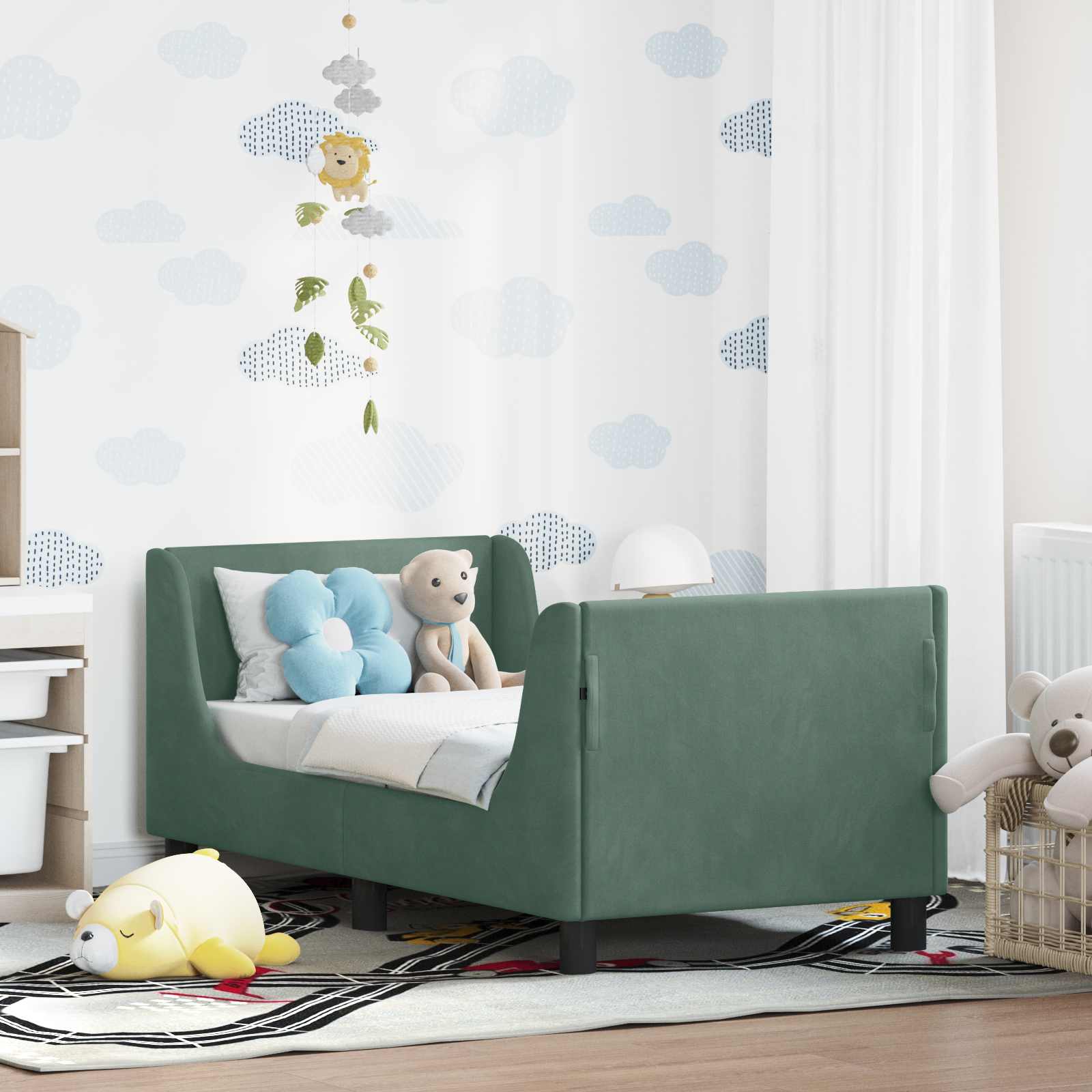 Kinderbettgestell mit Kopfteil Meergrün 70 x 140 cm Samt
