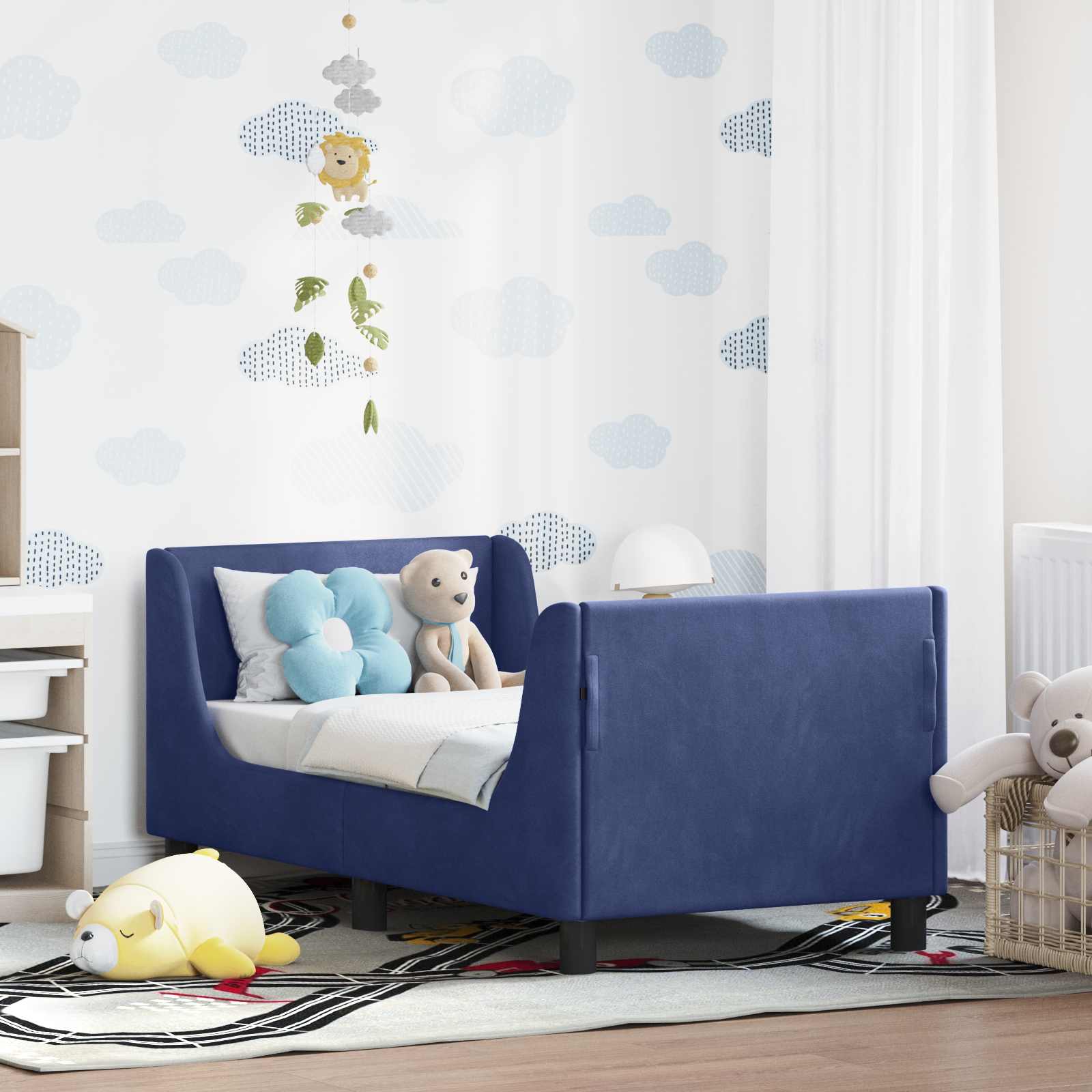 Kinderbettgestell mit Kopfteil Polizeiblau 70 x 140 cm Samt