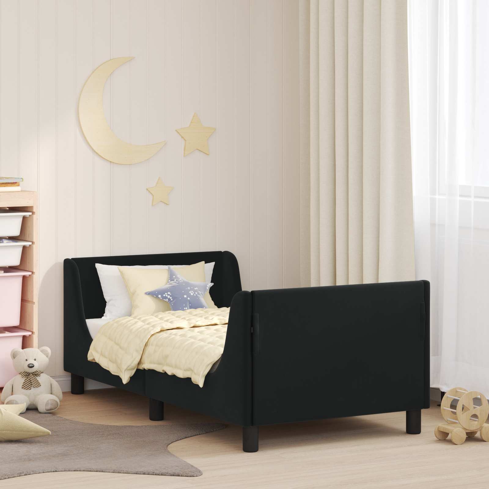 Kinderbettgestell mit Kopfteil Schwarz 80 x 160 cm Samt
