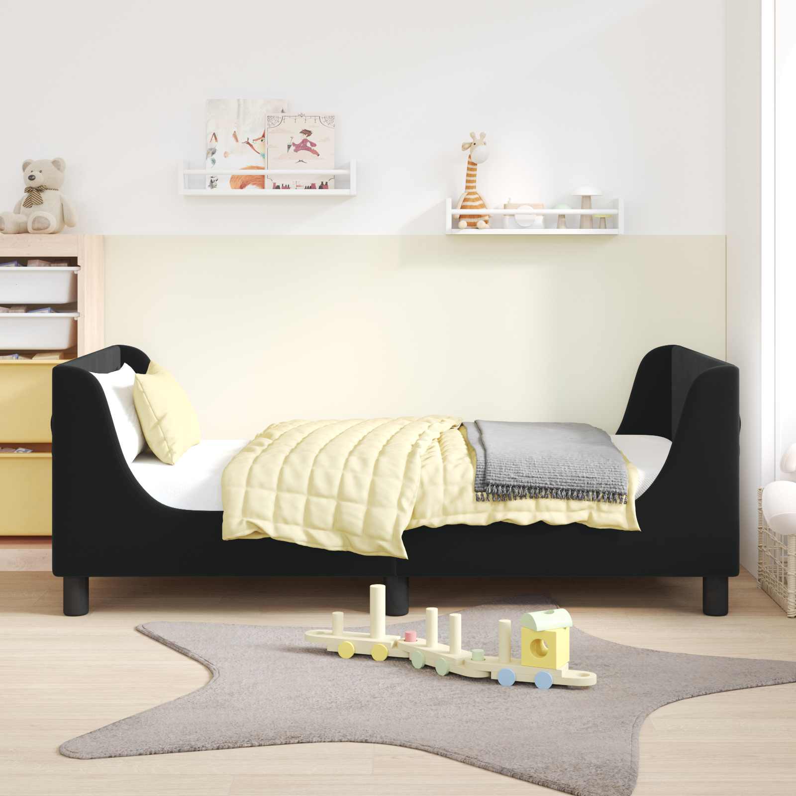 Kinderbettgestell mit Kopfteil Schwarz 80 x 160 cm Samt