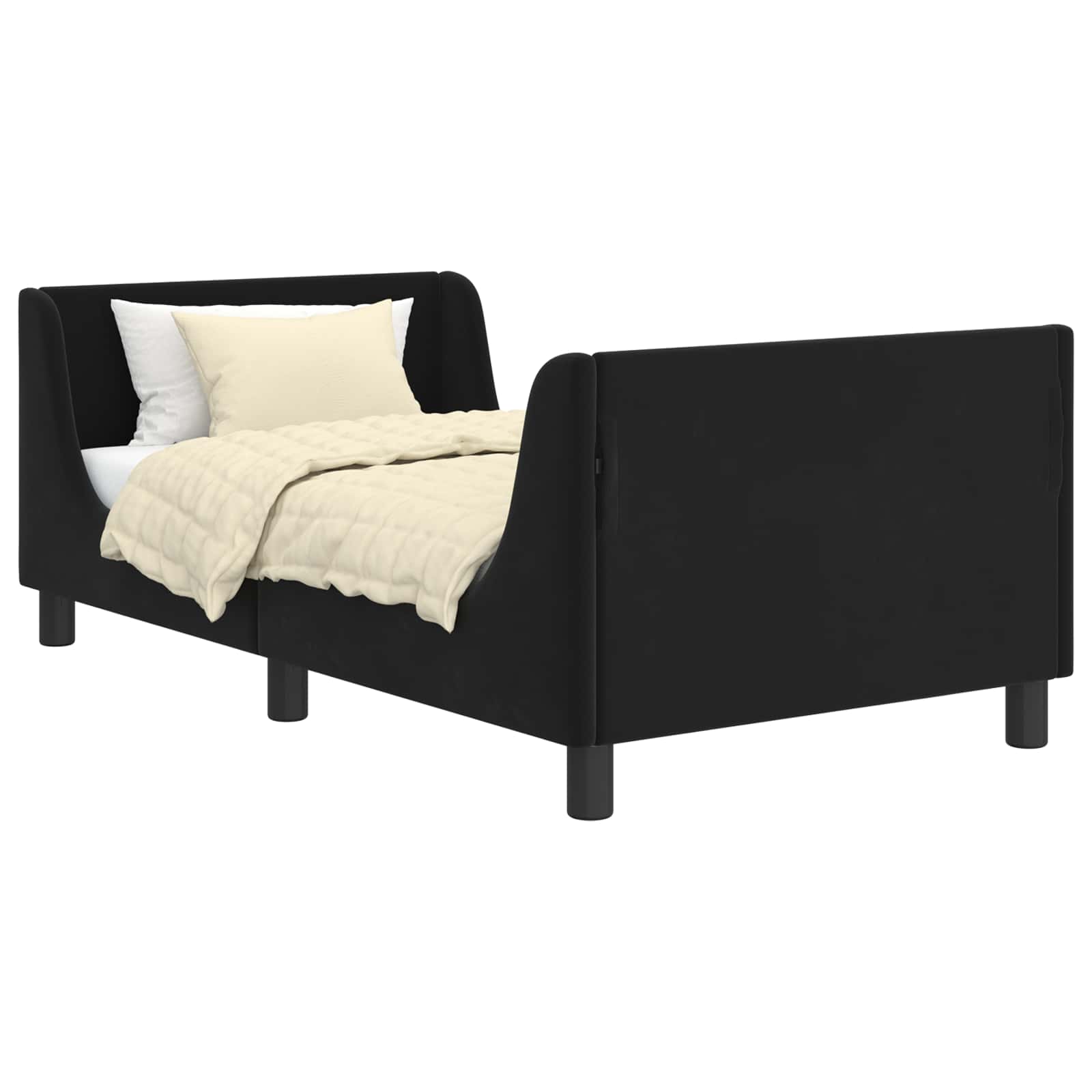 Kinderbettgestell mit Kopfteil Schwarz 80 x 160 cm Samt