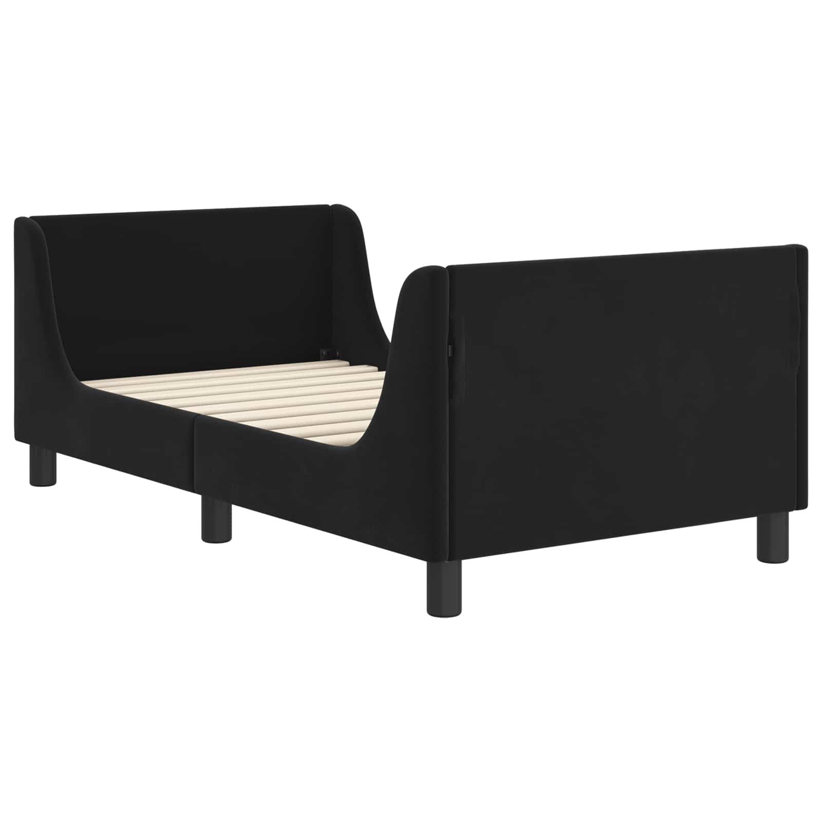 Kinderbettgestell mit Kopfteil Schwarz 80 x 160 cm Samt