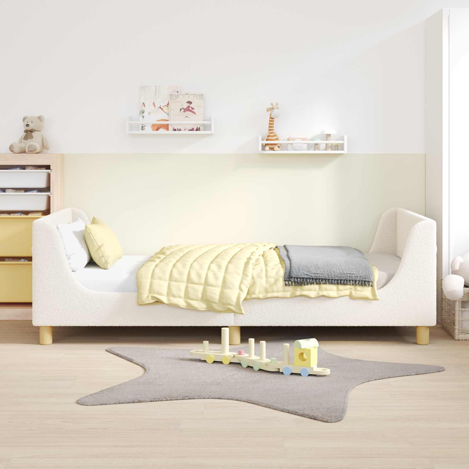 Kinderbettgestell mit Kopfteil Creme 80 x 200 cm Bouclé