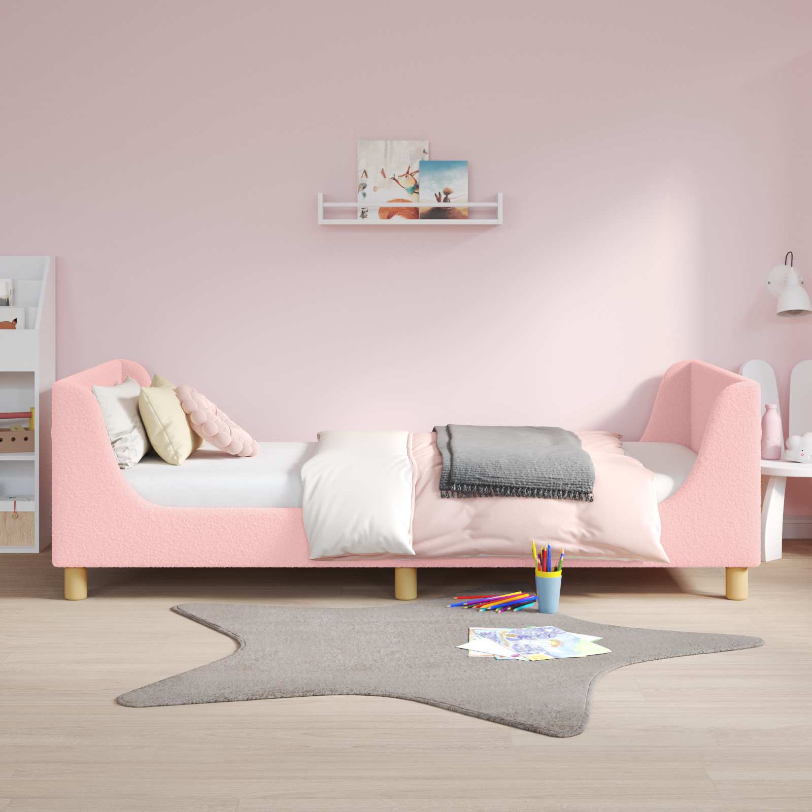 Kinderbettgestell mit Kopfteil Rosa 80 x 200 cm Bouclé