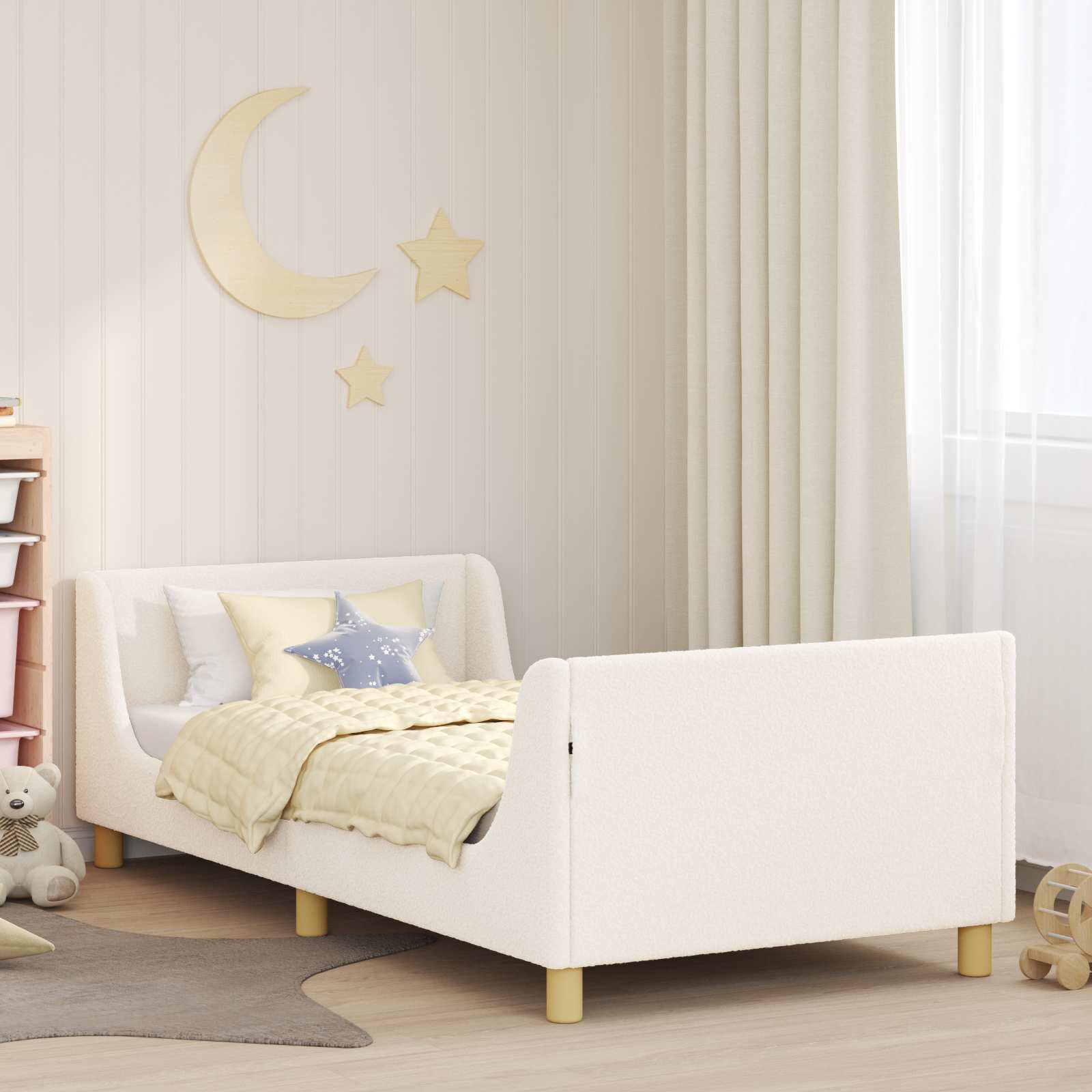 Kinderbettgestell mit Kopfteil Creme 90 x 190 cm Bouclé