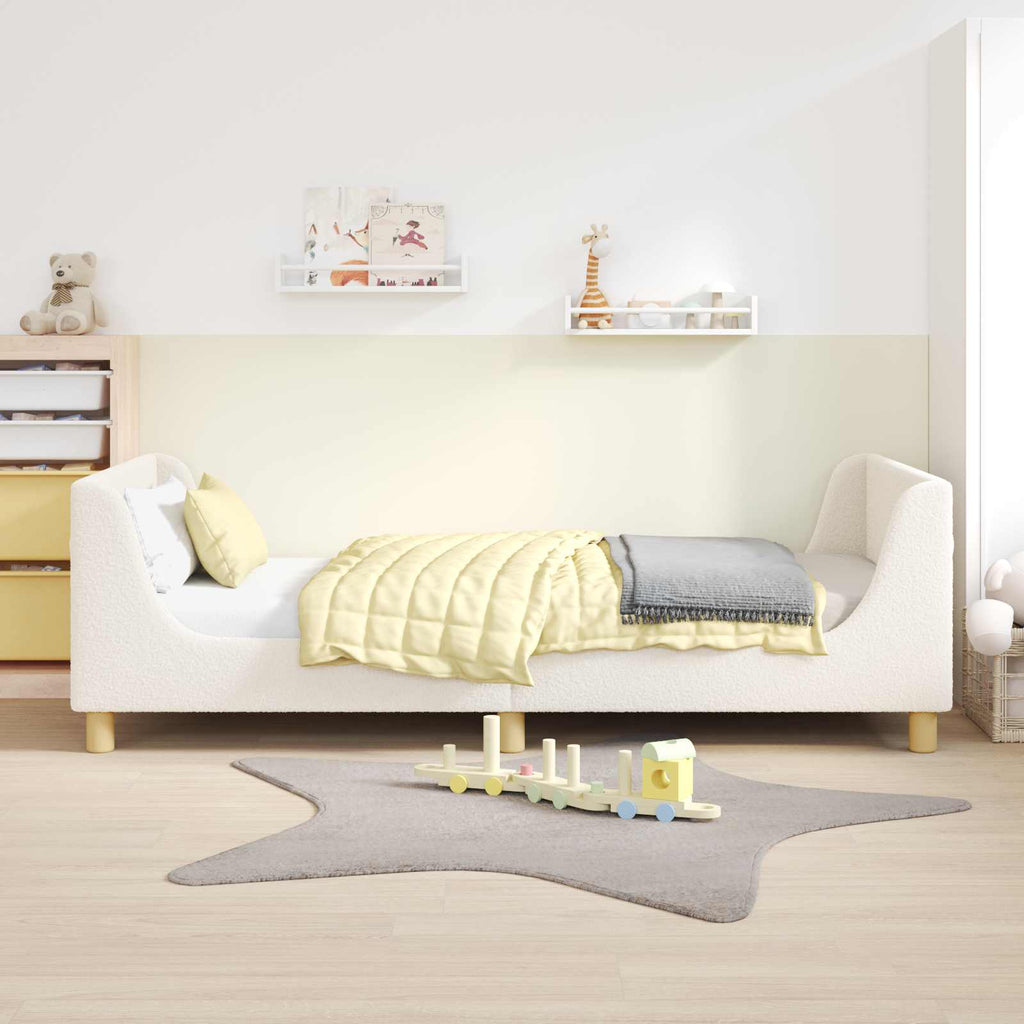 Kinderbettgestell mit Kopfteil Creme 90 x 190 cm Bouclé