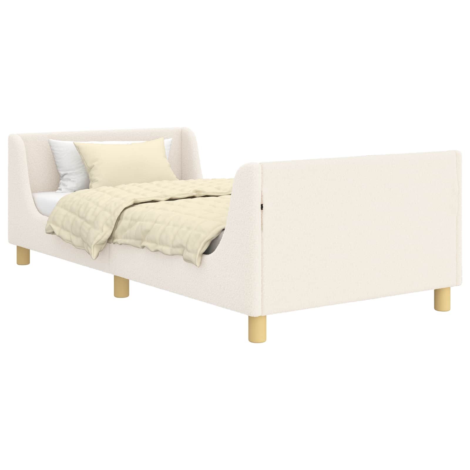 Kinderbettgestell mit Kopfteil Creme 90 x 190 cm Bouclé