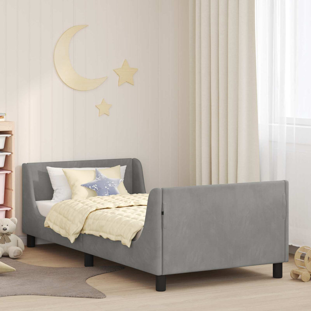 Kinderbettgestell mit Kopfteil Hellgrau 90 x 190 cm Samt