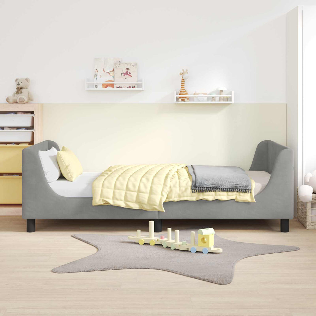 Kinderbettgestell mit Kopfteil Hellgrau 90 x 190 cm Samt