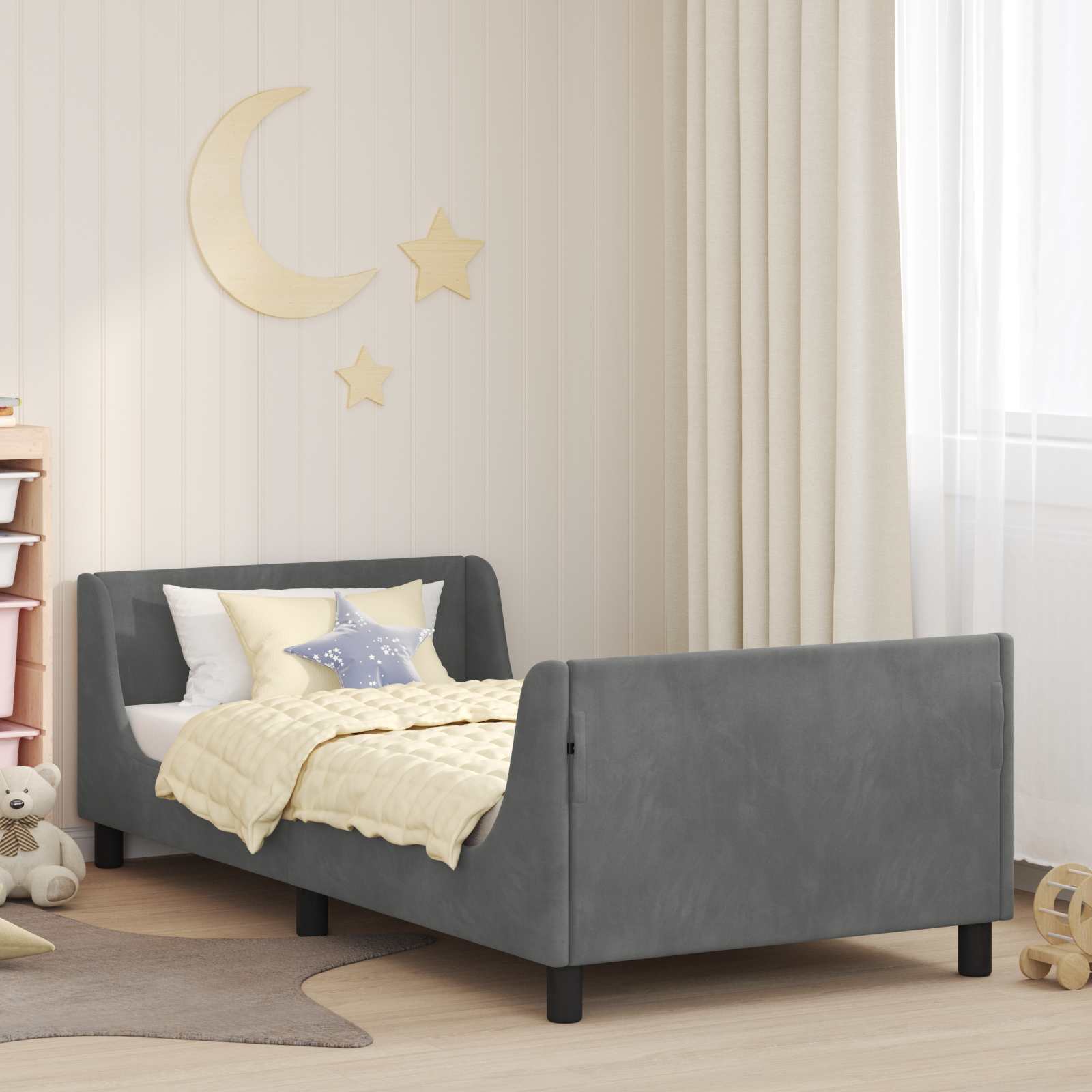Kinderbettgestell mit Kopfteil Dunkelgrau 90 x 190 cm Samt