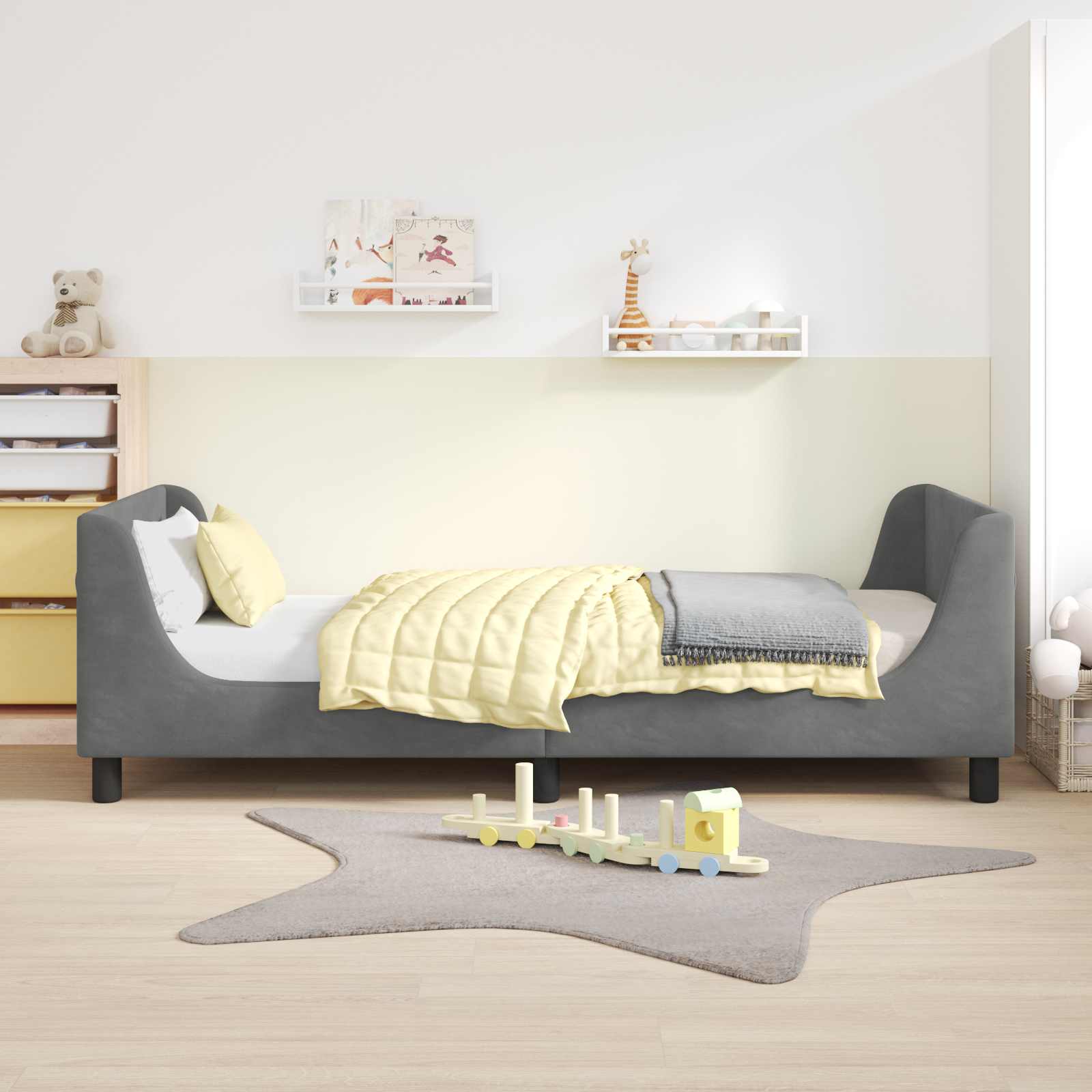 Kinderbettgestell mit Kopfteil Dunkelgrau 90 x 190 cm Samt