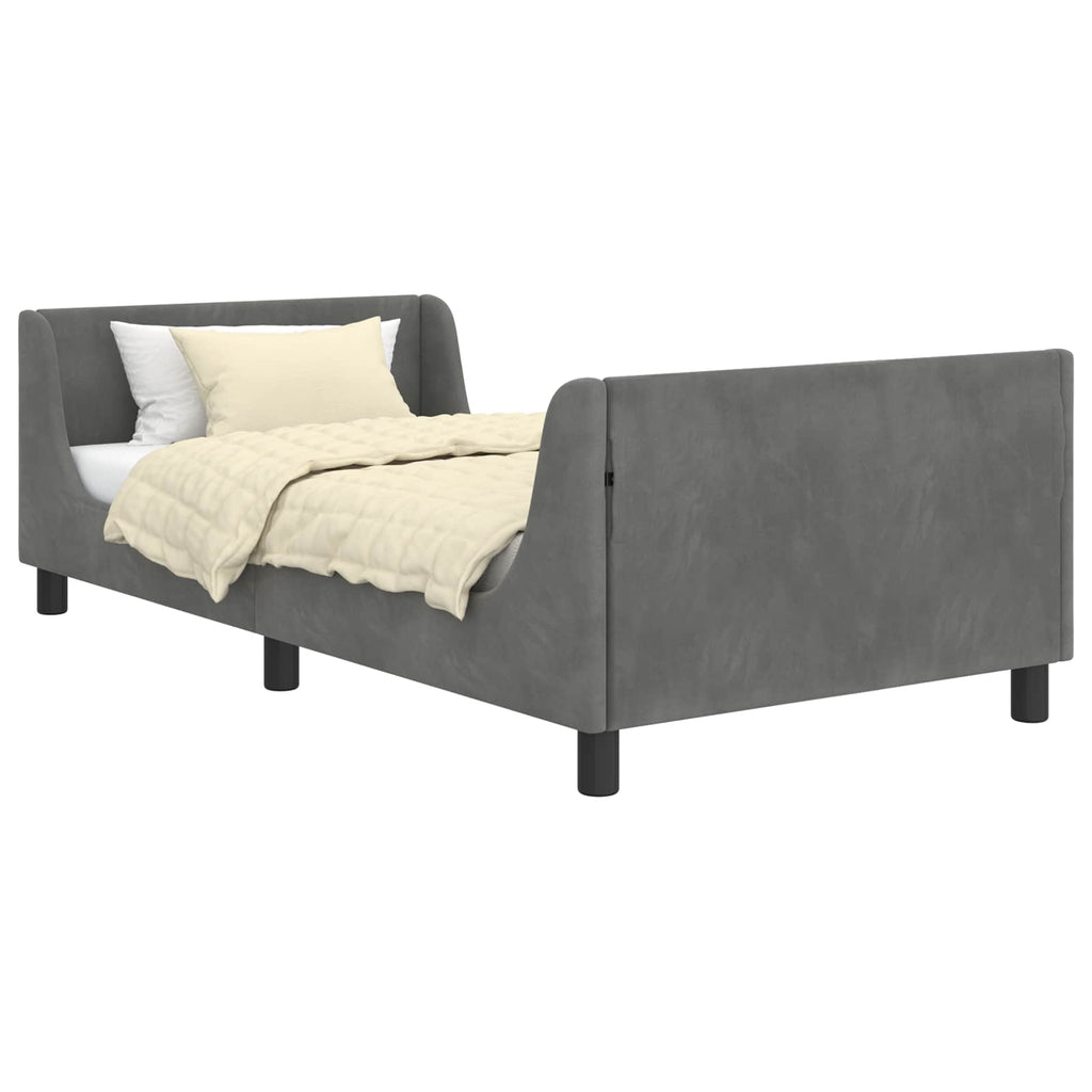 Kinderbettgestell mit Kopfteil Dunkelgrau 90 x 190 cm Samt
