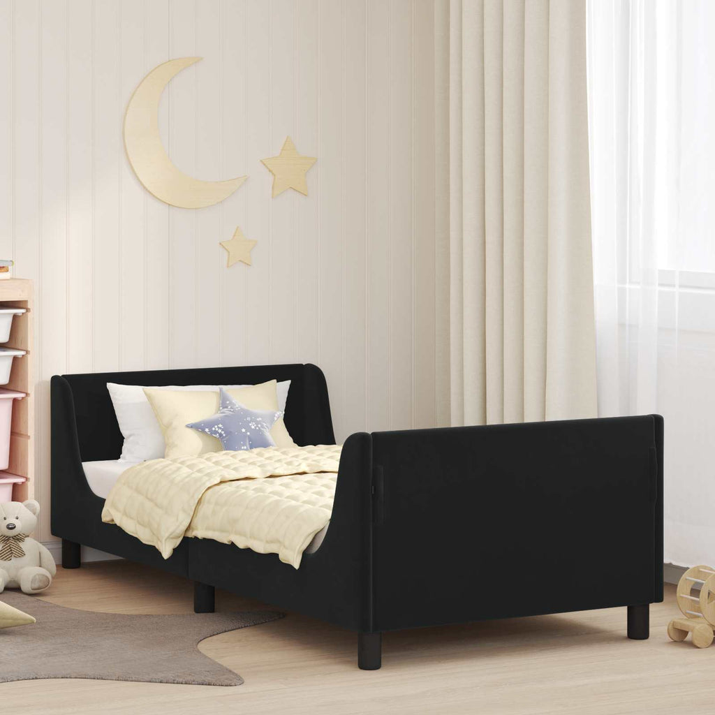 Kinderbettgestell mit Kopfteil Schwarz 90 x 190 cm Samt