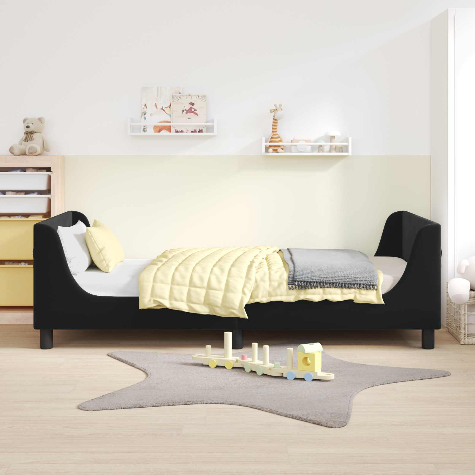 Kinderbettgestell mit Kopfteil Schwarz 90 x 190 cm Samt