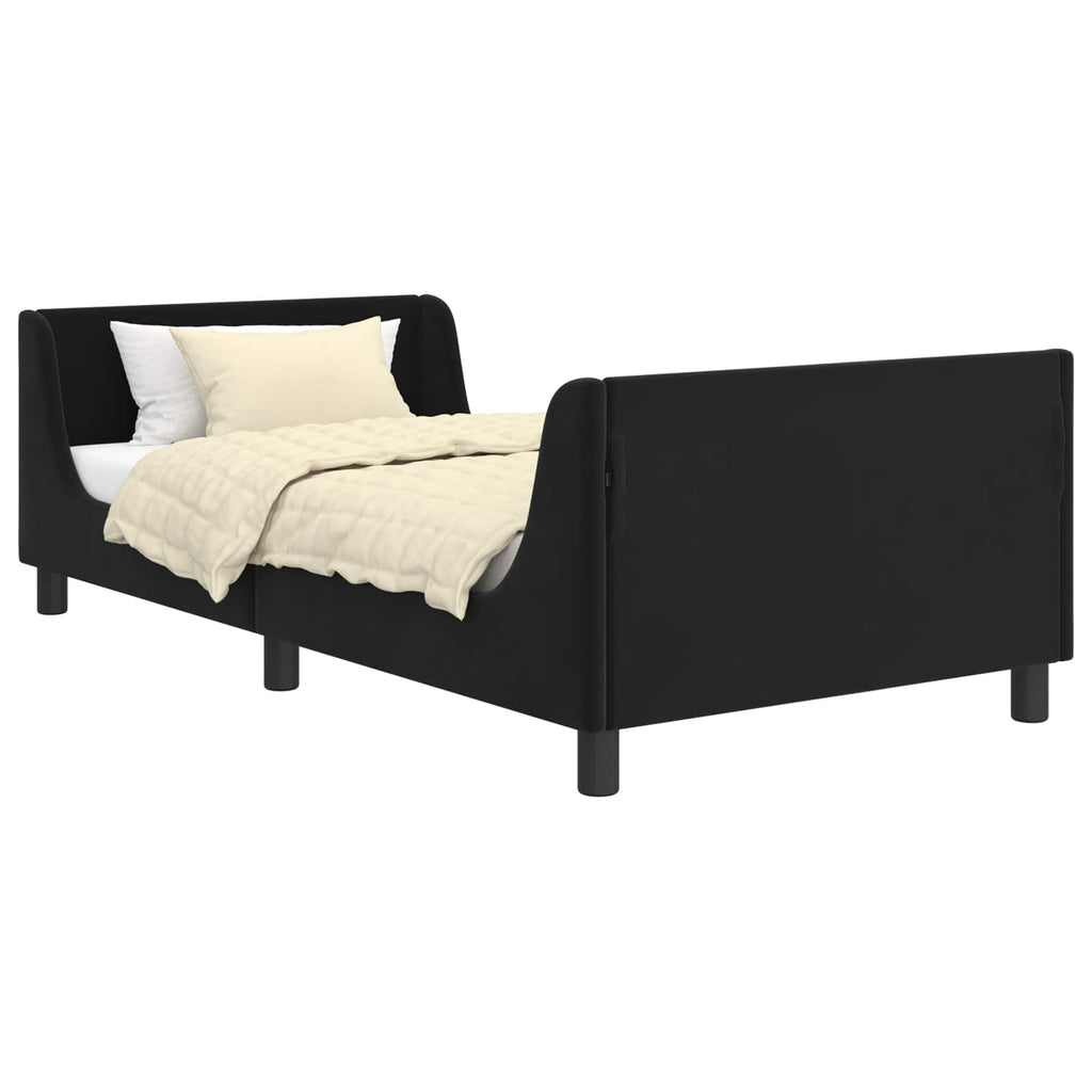 Kinderbettgestell mit Kopfteil Schwarz 90 x 190 cm Samt