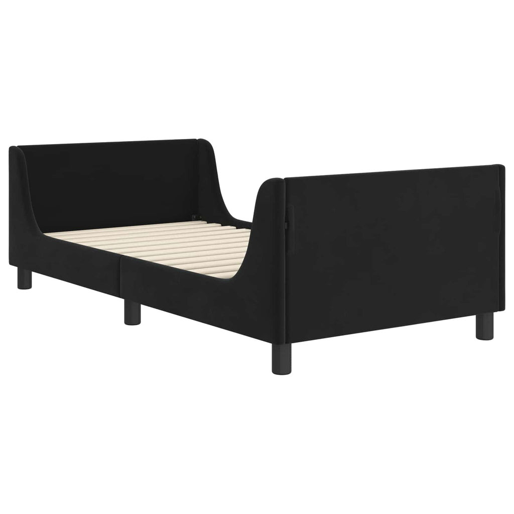Kinderbettgestell mit Kopfteil Schwarz 90 x 190 cm Samt