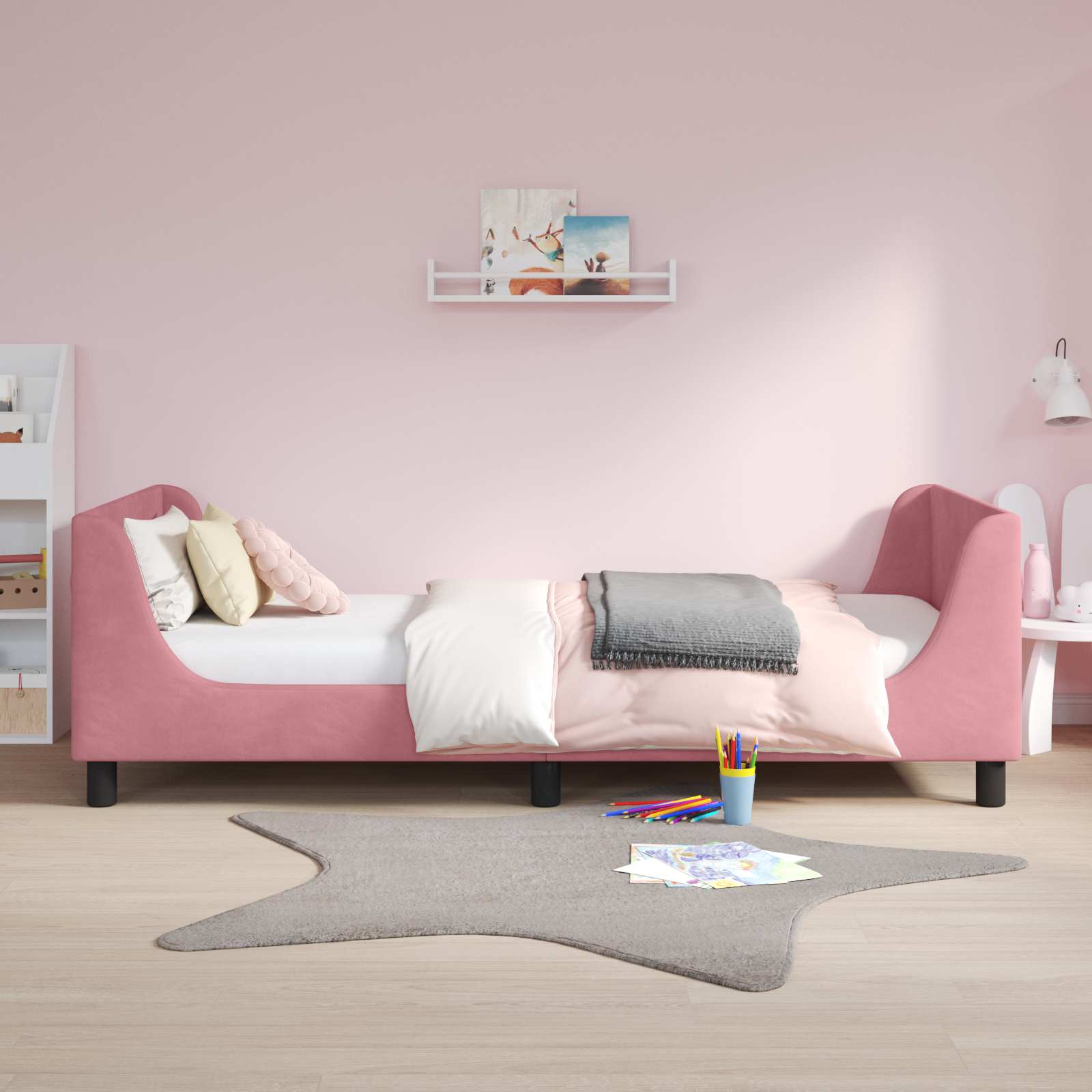 Kinderbettgestell mit Kopfteil Rosa 90 x 190 cm Samt