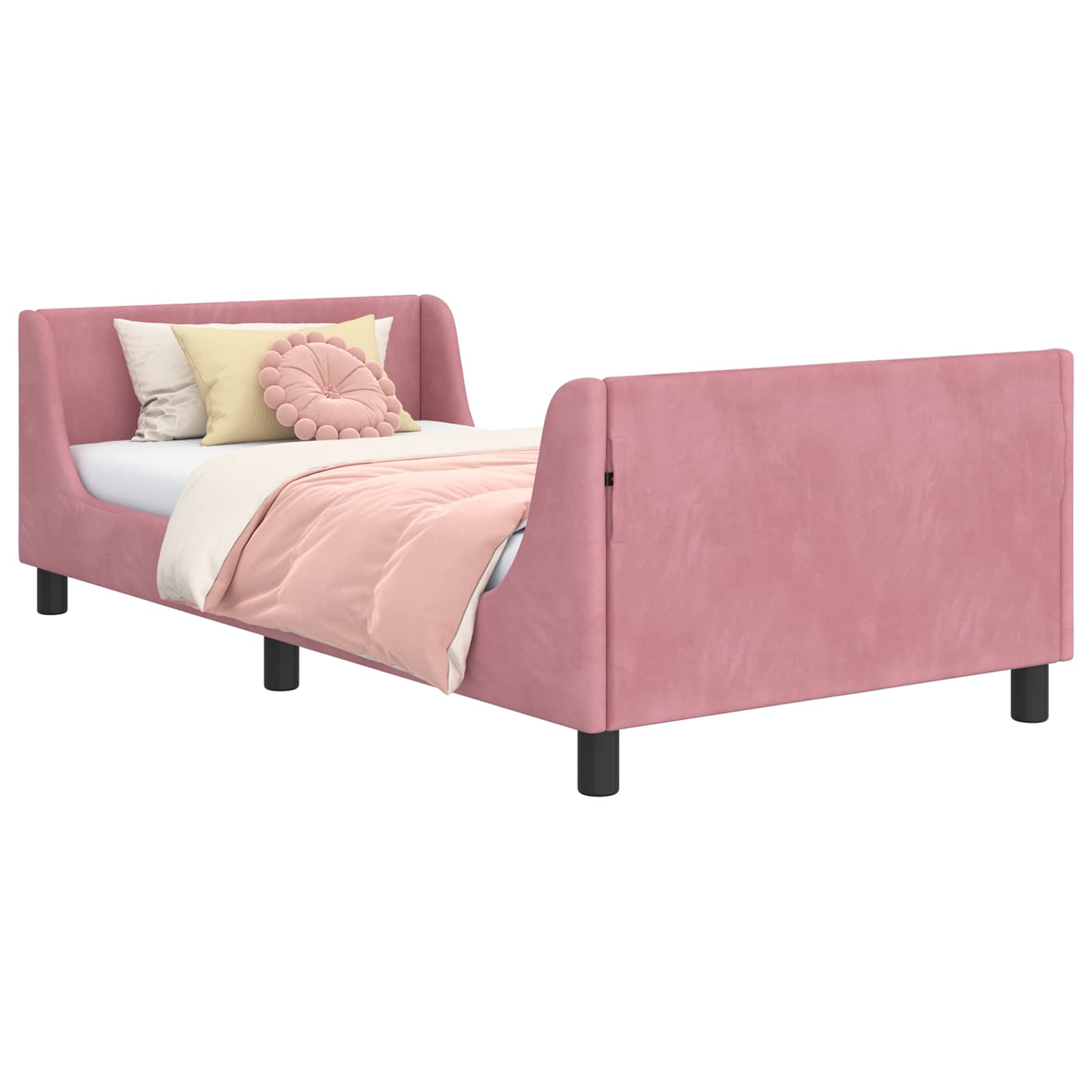 Kinderbettgestell mit Kopfteil Rosa 90 x 190 cm Samt