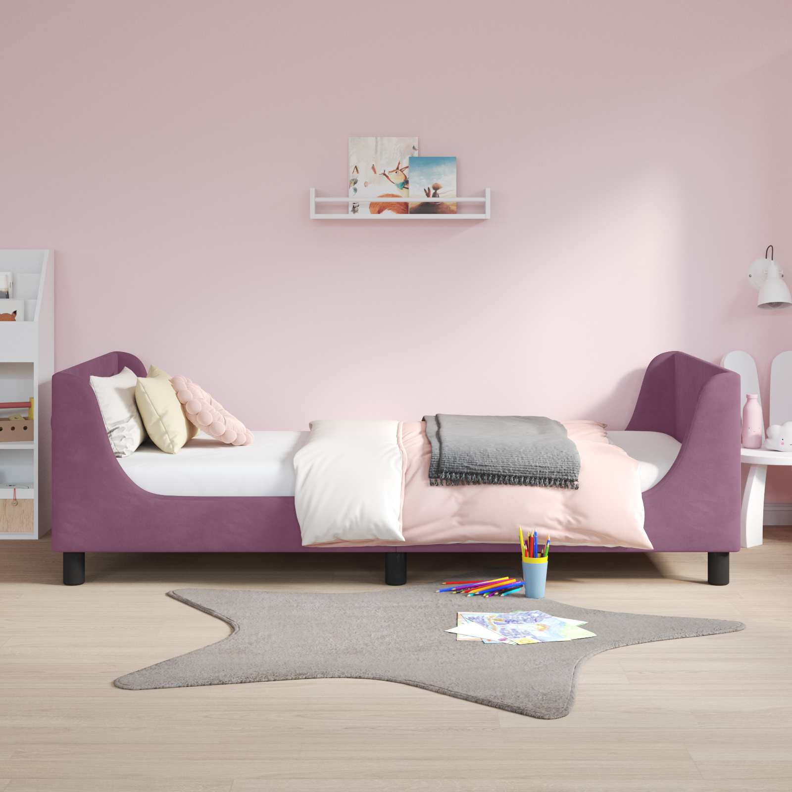 Kinderbettgestell mit Kopfteil Lila 90 x 190 cm Samt