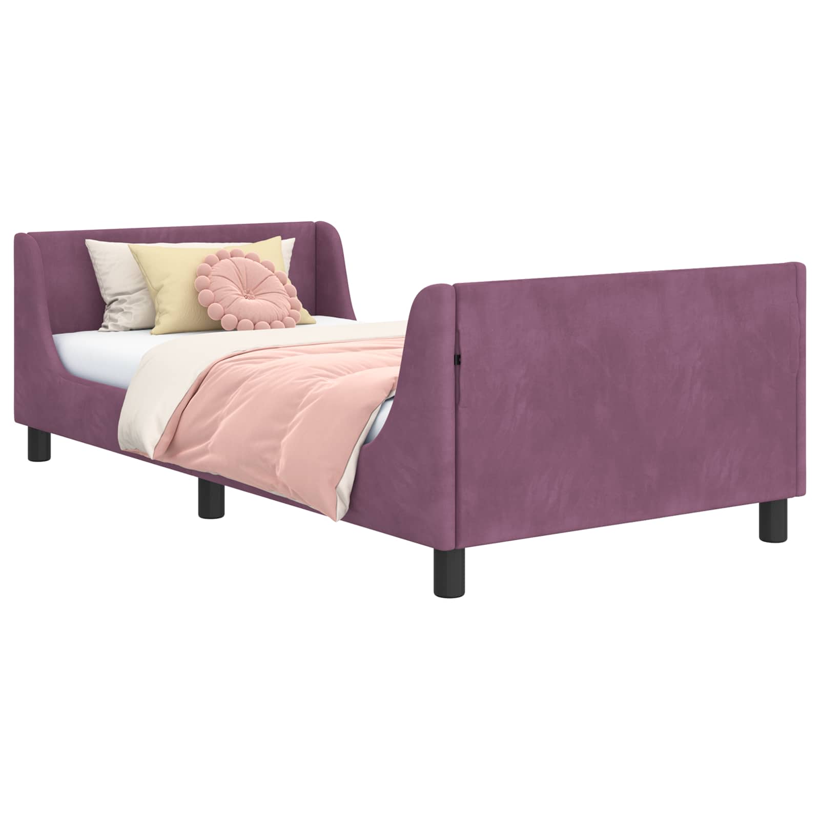 Kinderbettgestell mit Kopfteil Lila 90 x 190 cm Samt