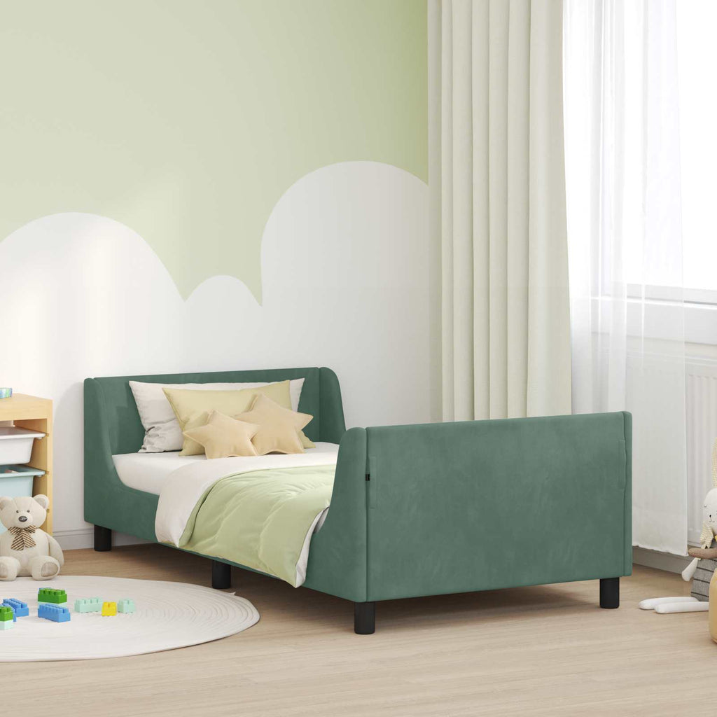Kinderbettgestell mit Kopfteil Meergrün 90 x 190 cm Samt