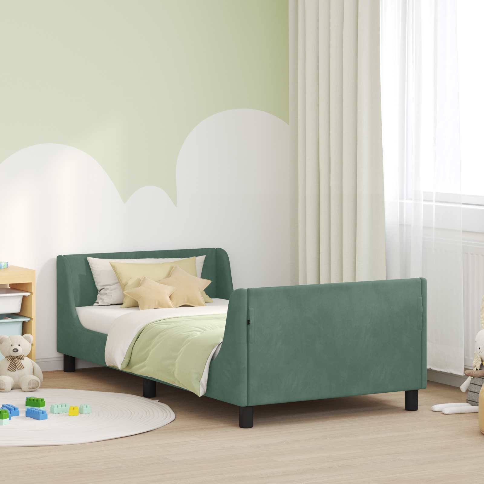 Kinderbettgestell mit Kopfteil Meergrün 90 x 190 cm Samt