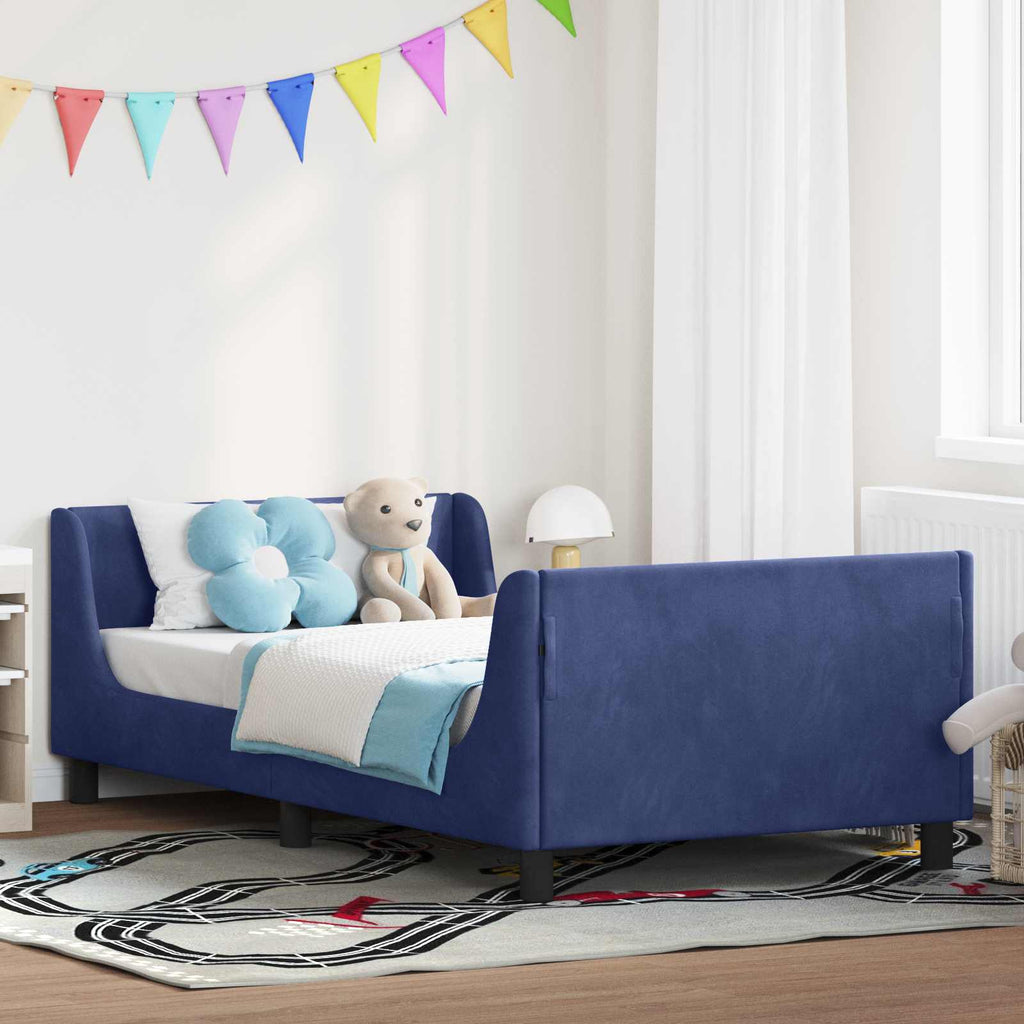 Kinderbettgestell mit Kopfteil Polizeiblau 90 x 190 cm Samt