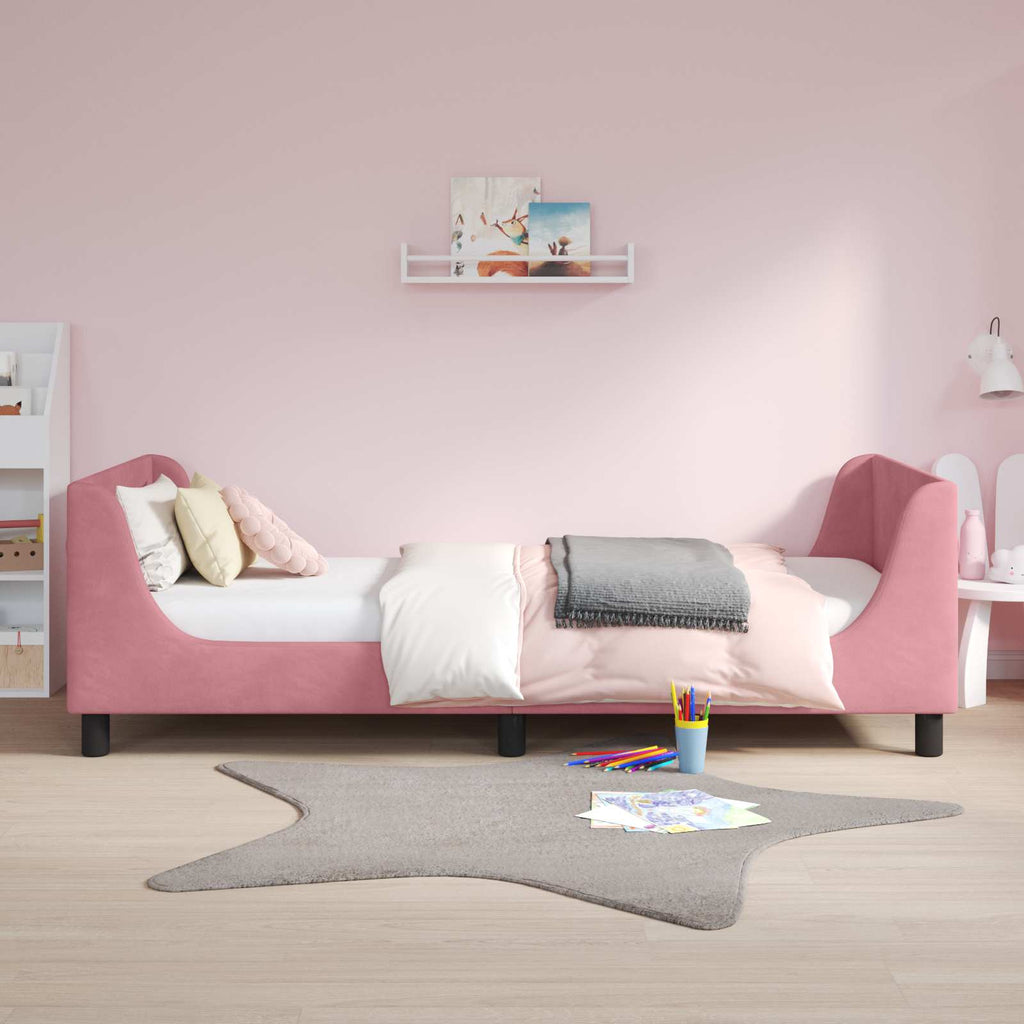 Kinderbettgestell mit Kopfteil Rosa 90 x 200 cm Samt