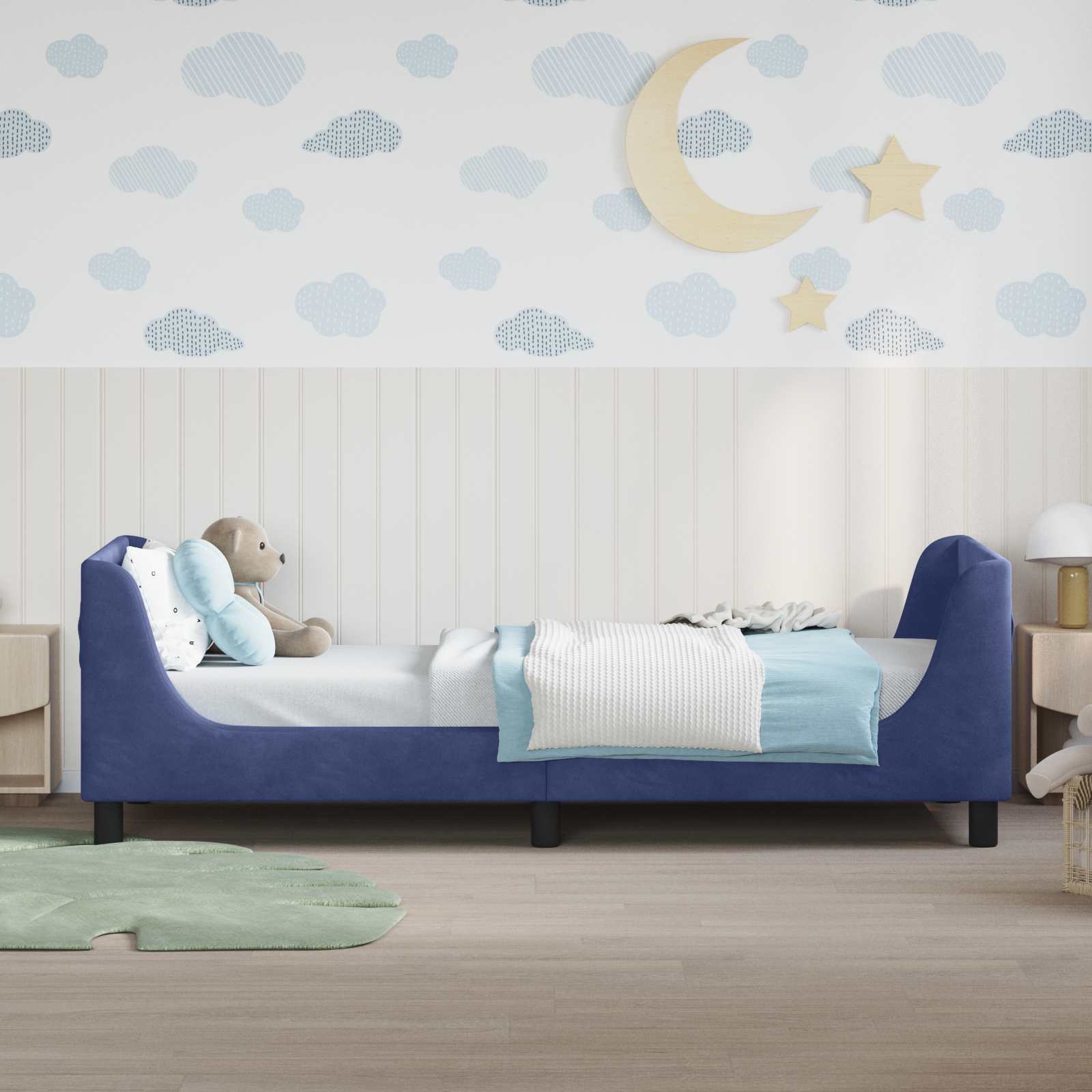 Kinderbettgestell mit Kopfteil Polizeiblau 90 x 200 cm Samt