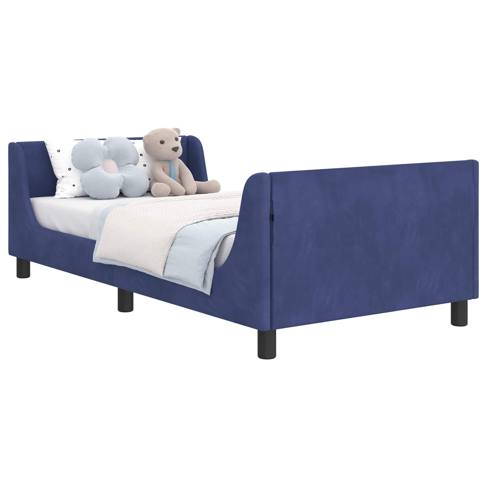Kinderbettgestell mit Kopfteil Polizeiblau 90 x 200 cm Samt