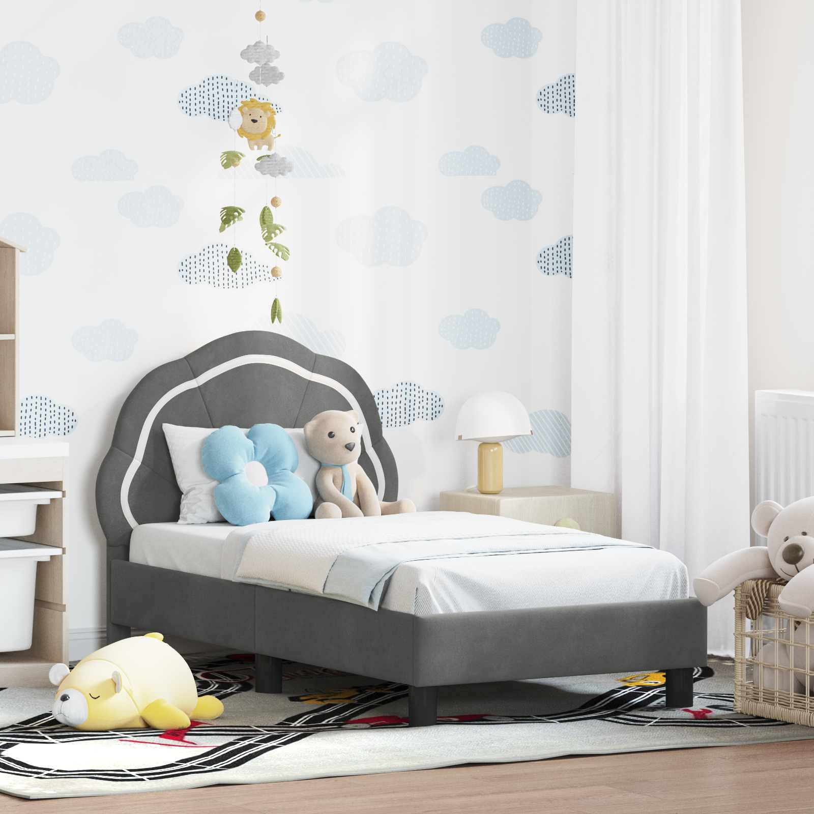 Kinderbettgestell mit Kopfteil Dunkelgrau 70 x 140 cm Samt
