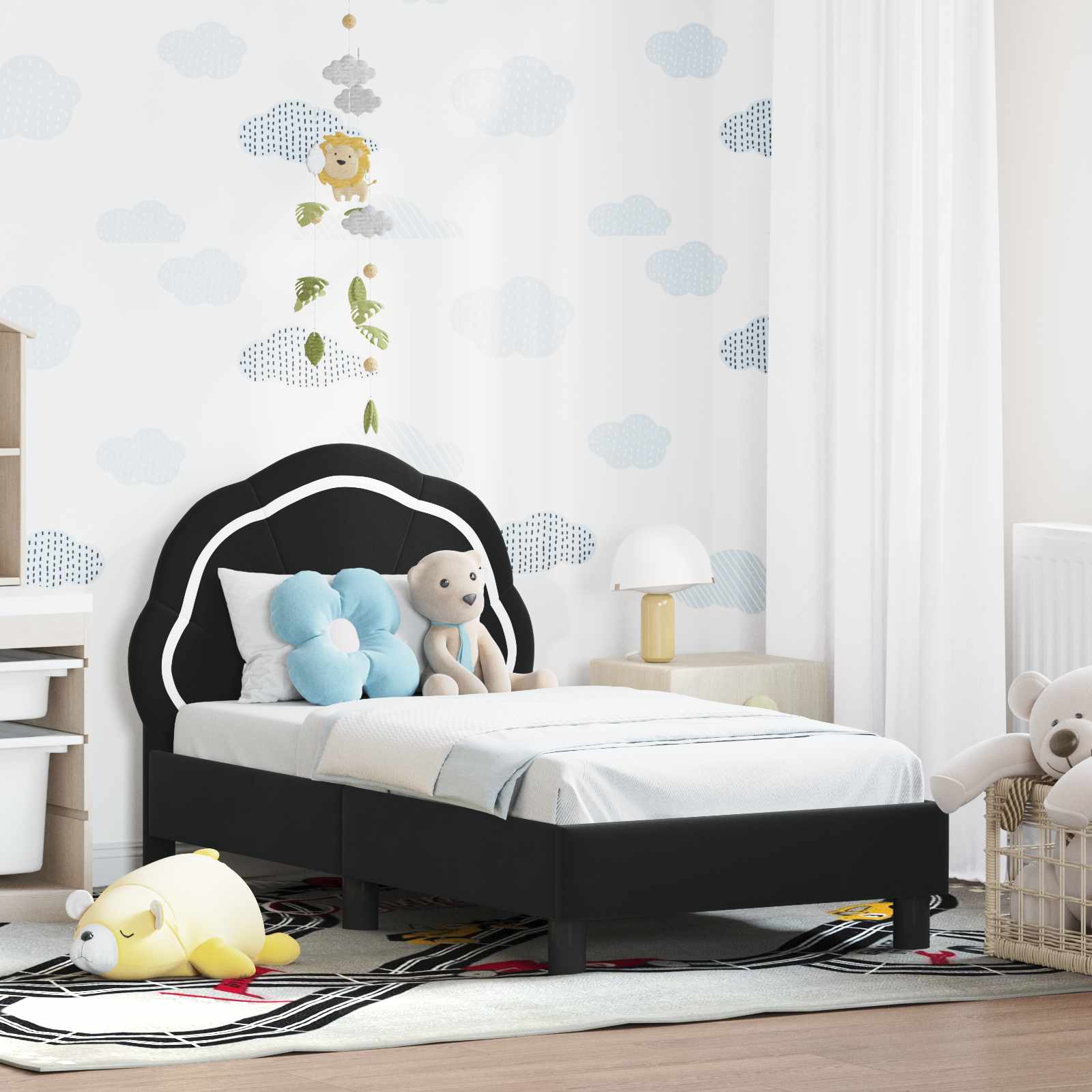 Kinderbettgestell mit Kopfteil Schwarz 70 x 140 cm Samt