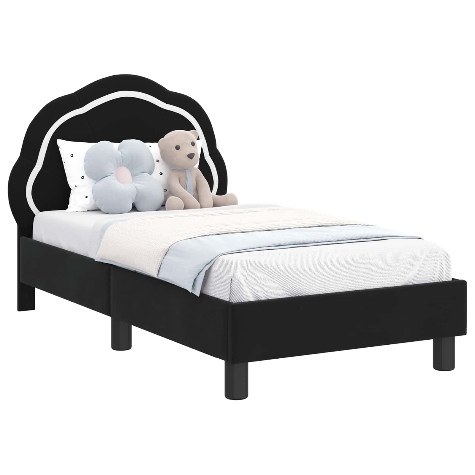 Kinderbettgestell mit Kopfteil Schwarz 70 x 140 cm Samt