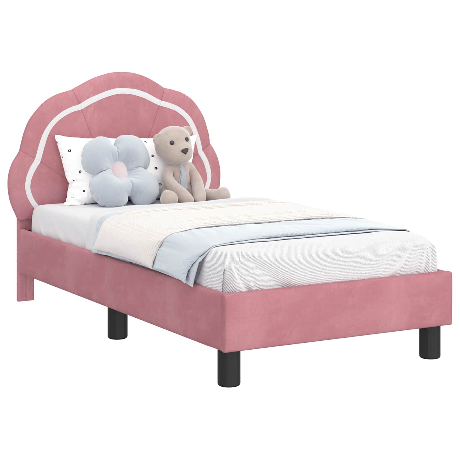 Kinderbettgestell mit Kopfteil Rosa 70 x 140 cm Samt