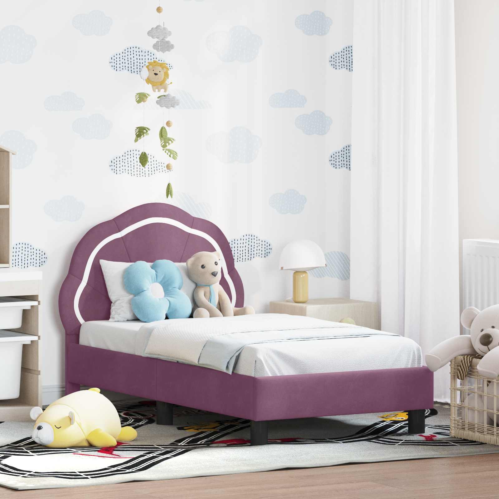 Kinderbettgestell mit Kopfteil Lila 70 x 140 cm Samt